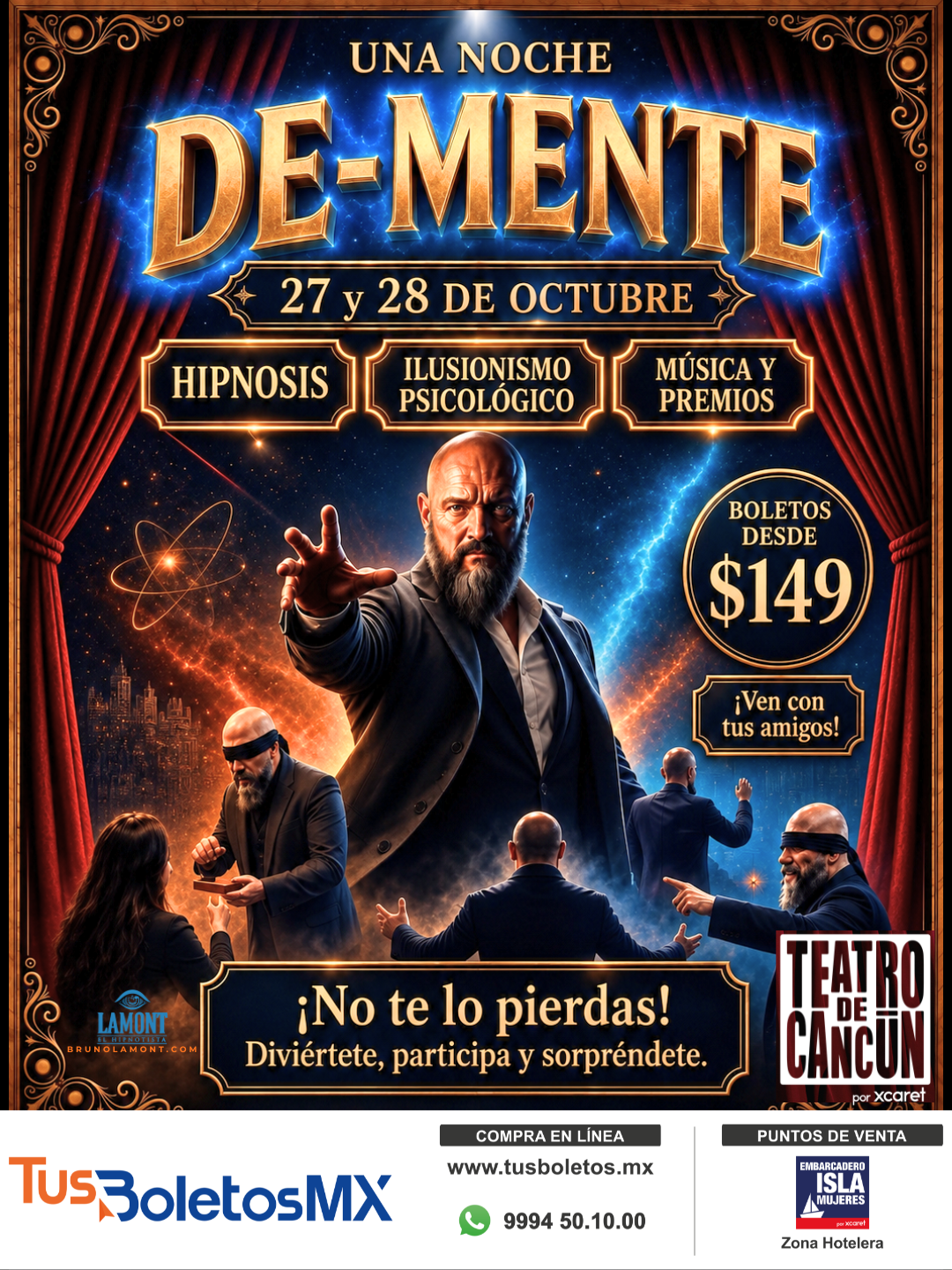 Una Noche De-Mente · Cancún · 27 y 28 de octubre · Teatro de Cancún · Boletos desde $149
